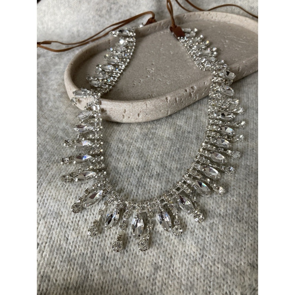 Silver Tone Rhinestone Fringe Belt Tie Boho Statement Bling Glam Festival y2K